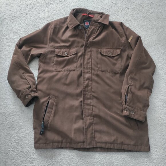 SCOTTeVEST Jacket L Mens SeV TEC Brown Pockets Adjustable Utility Trave